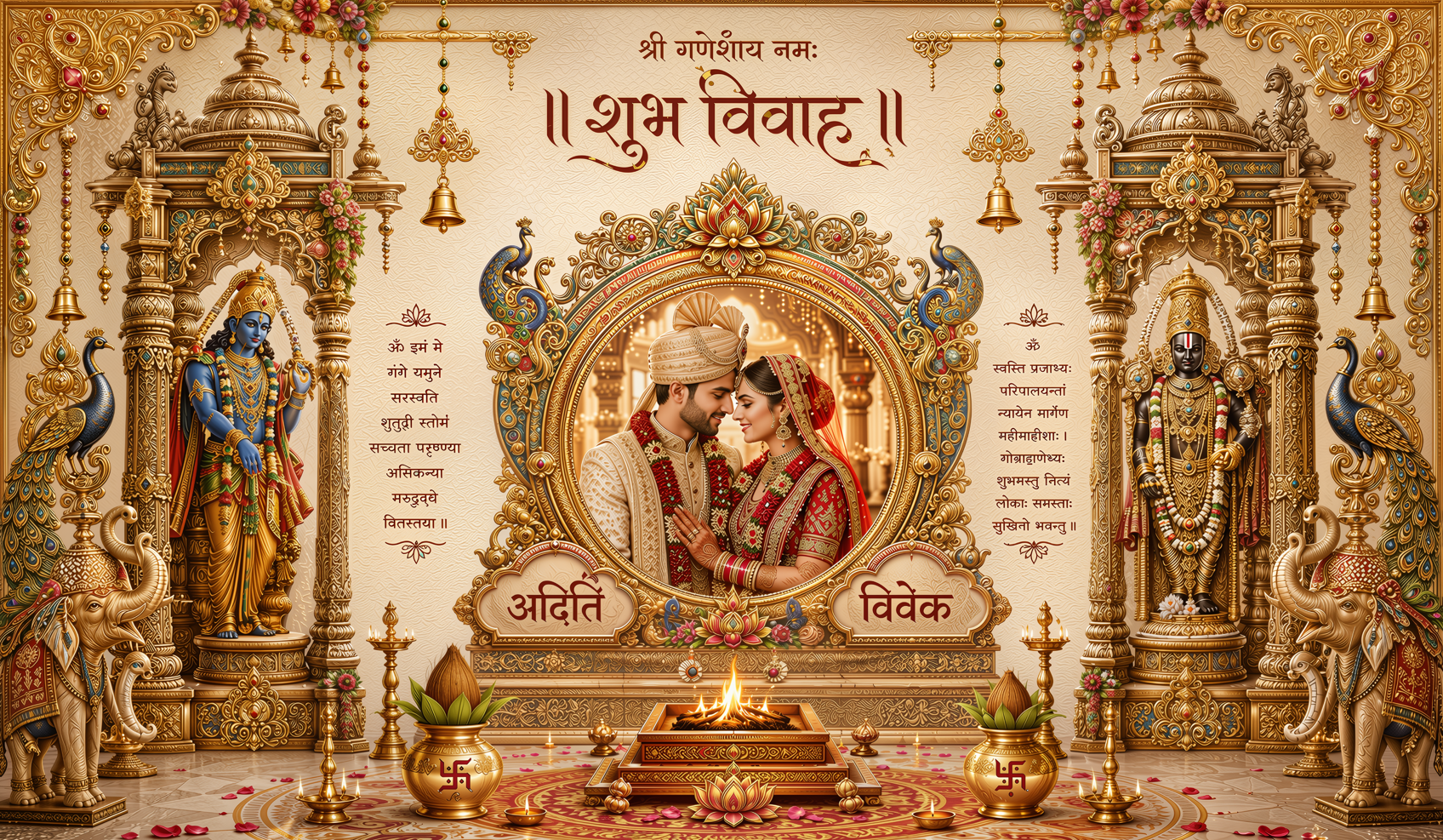 Royal Vishnu Vitthal Shubh Vivah Antarpat with Couple Frame Havan Design (SE-AP-93)