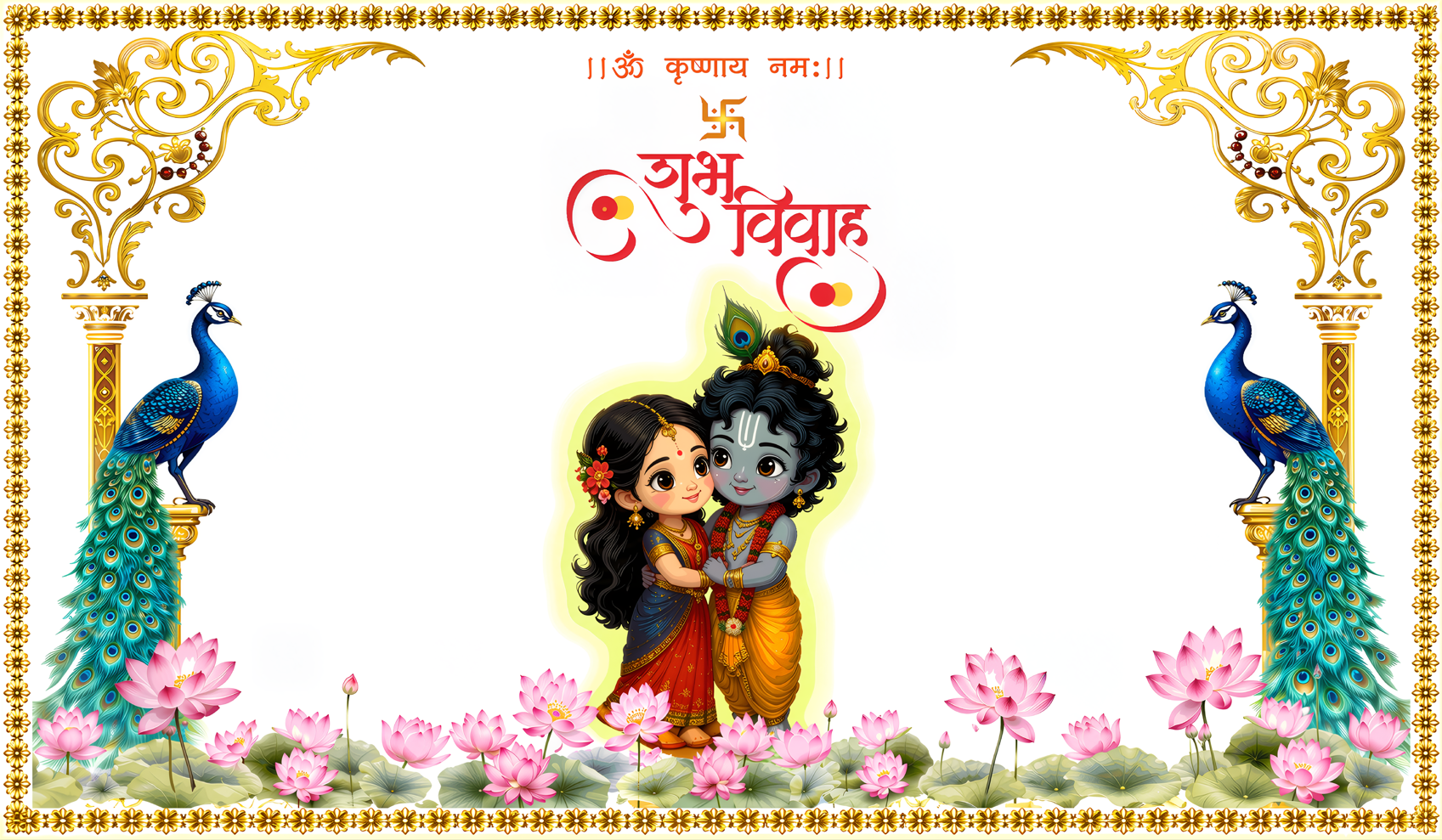 Bal Radha Krishna Shubh Vivah Antarpat with Peacock Lotus Design (SE-AP-95)