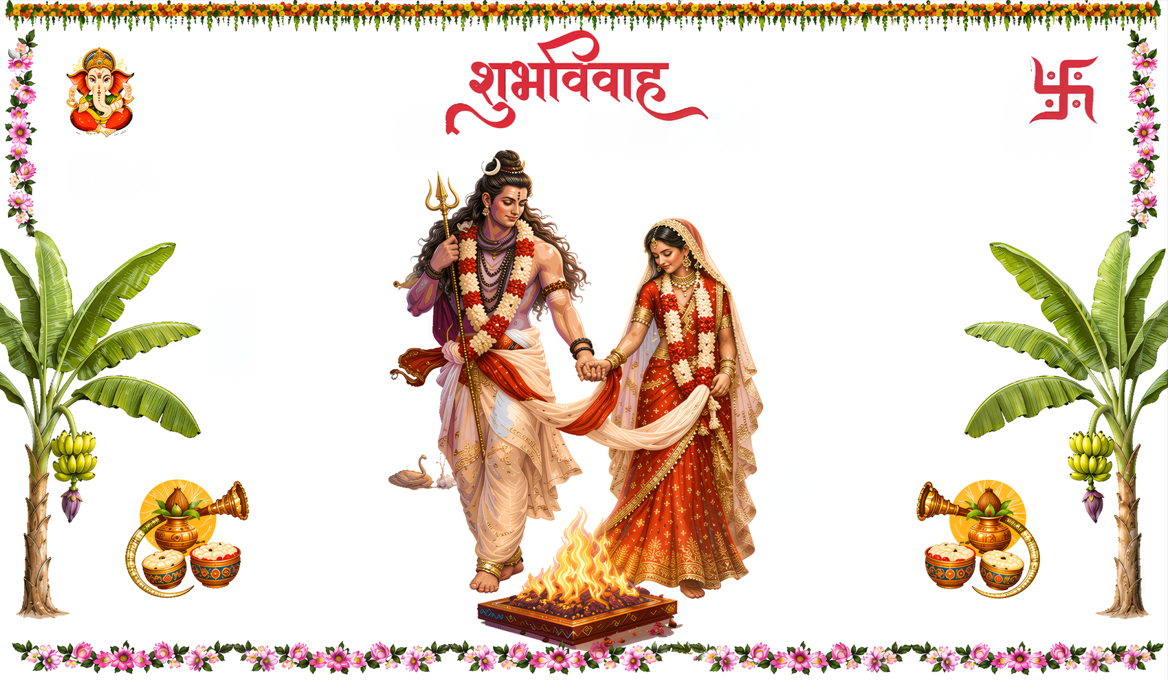 Lord Shiv Parvati Shubh Vivah Antarpat with Havan Ceremony Design (SE-AP-96)