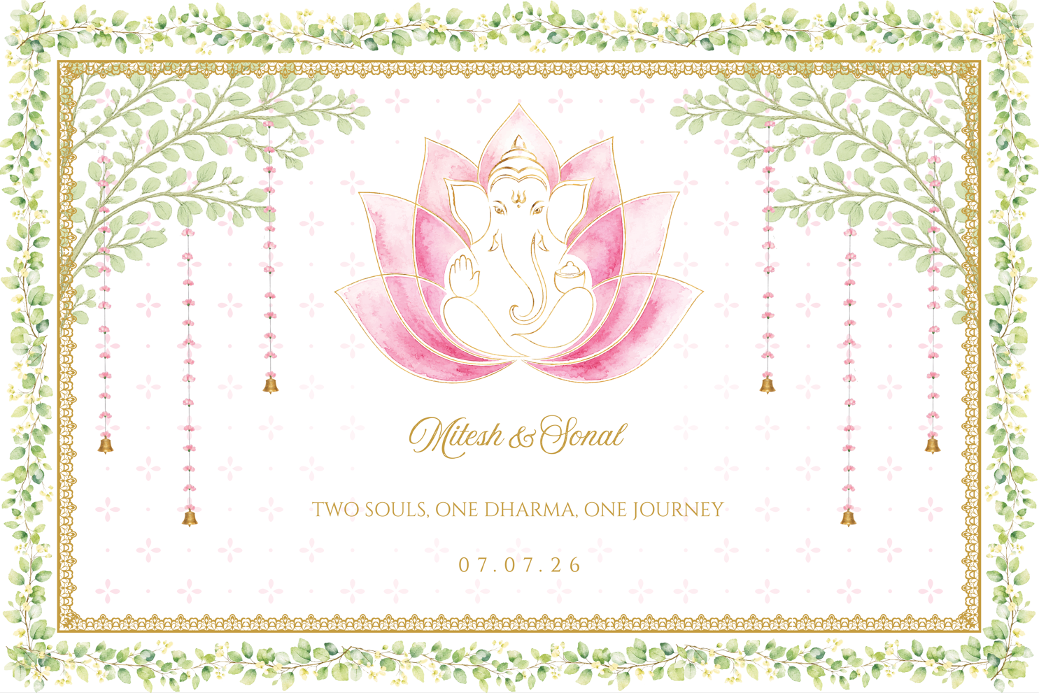 Minimal Lotus Ganesh Shubh Vivah Antarpat with Name &  Date Design (SE-AP-100)