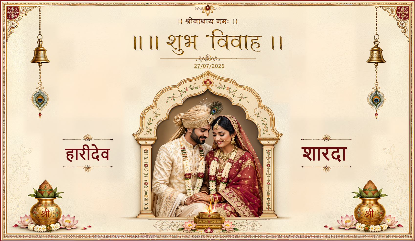 Shreenathji Shubh Vivah Antarpat with Couple Frame and Havan Ceremony Design (SE-AP-106)