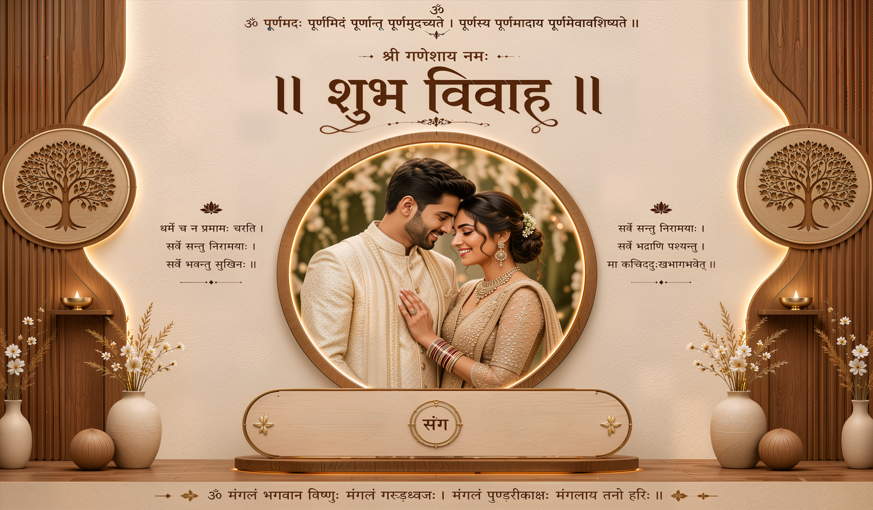 Minimal Wooden Theme Shubh Vivah Antarpat with Couple Frame Design (SE-AP-109)