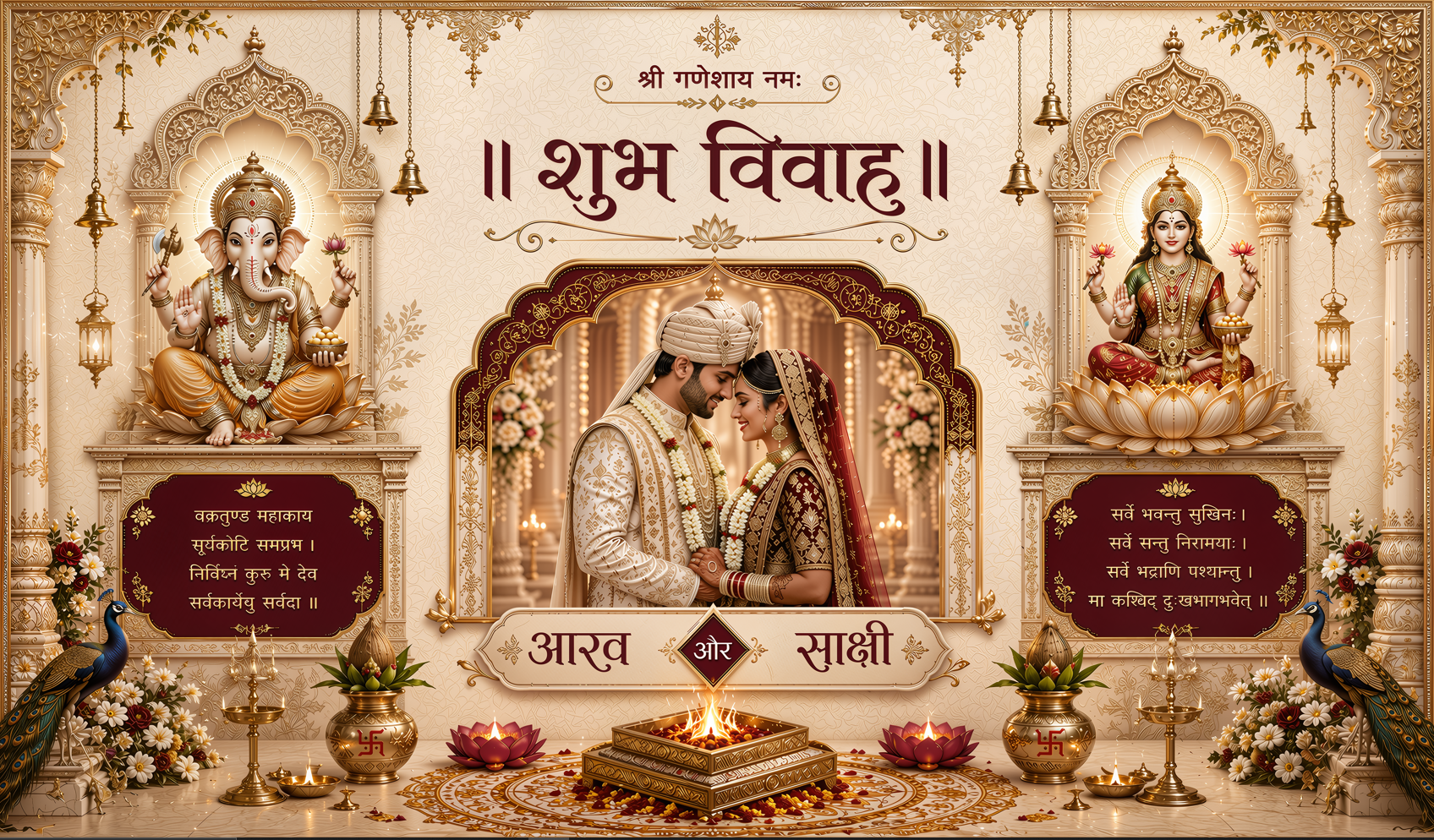 Ganesh Lakshmi Shubh Vivah Antarpat with Couple Frame and Havan Ceremony Design (SE-AP-112)