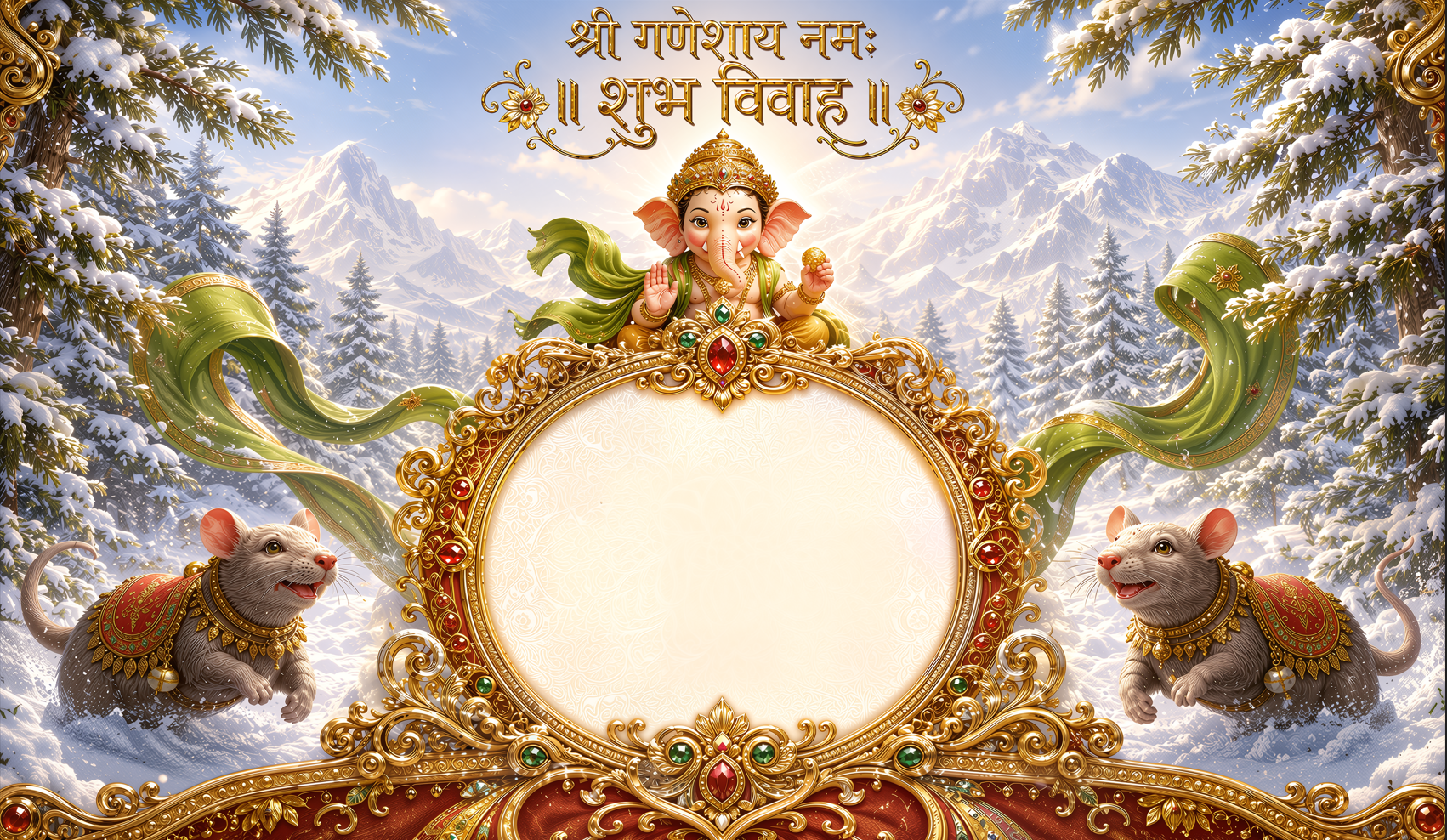 Snow Mountain Ganesh Shubh Vivah Antarpat with Royal Photo Frame Design (SE-AP-114)