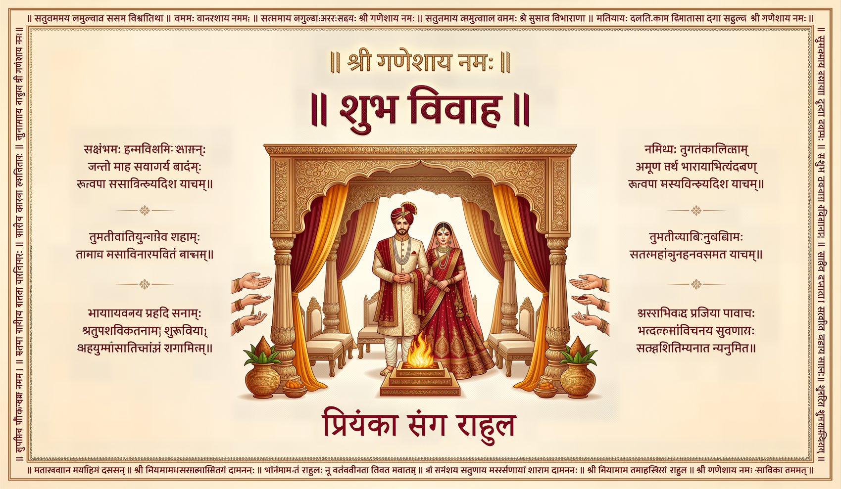 Traditional Mandap Shubh Vivah Antarpat with Bride Groom and Havan Ceremony Design (SE-AP-116)
