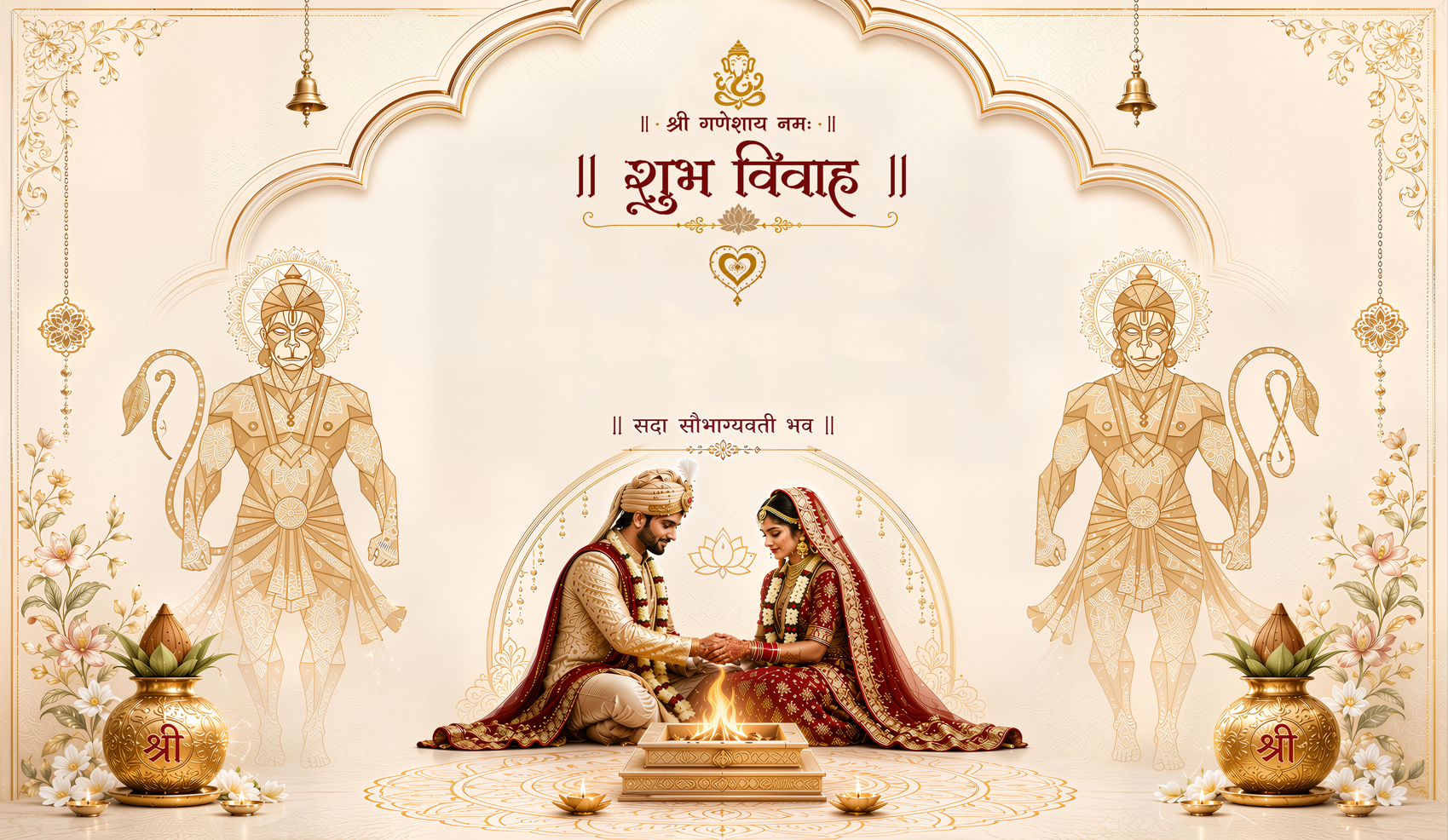 Hanuman Blessing Shubh Vivah Antarpat with Couple Havan Ceremony Design (SE-AP-123)