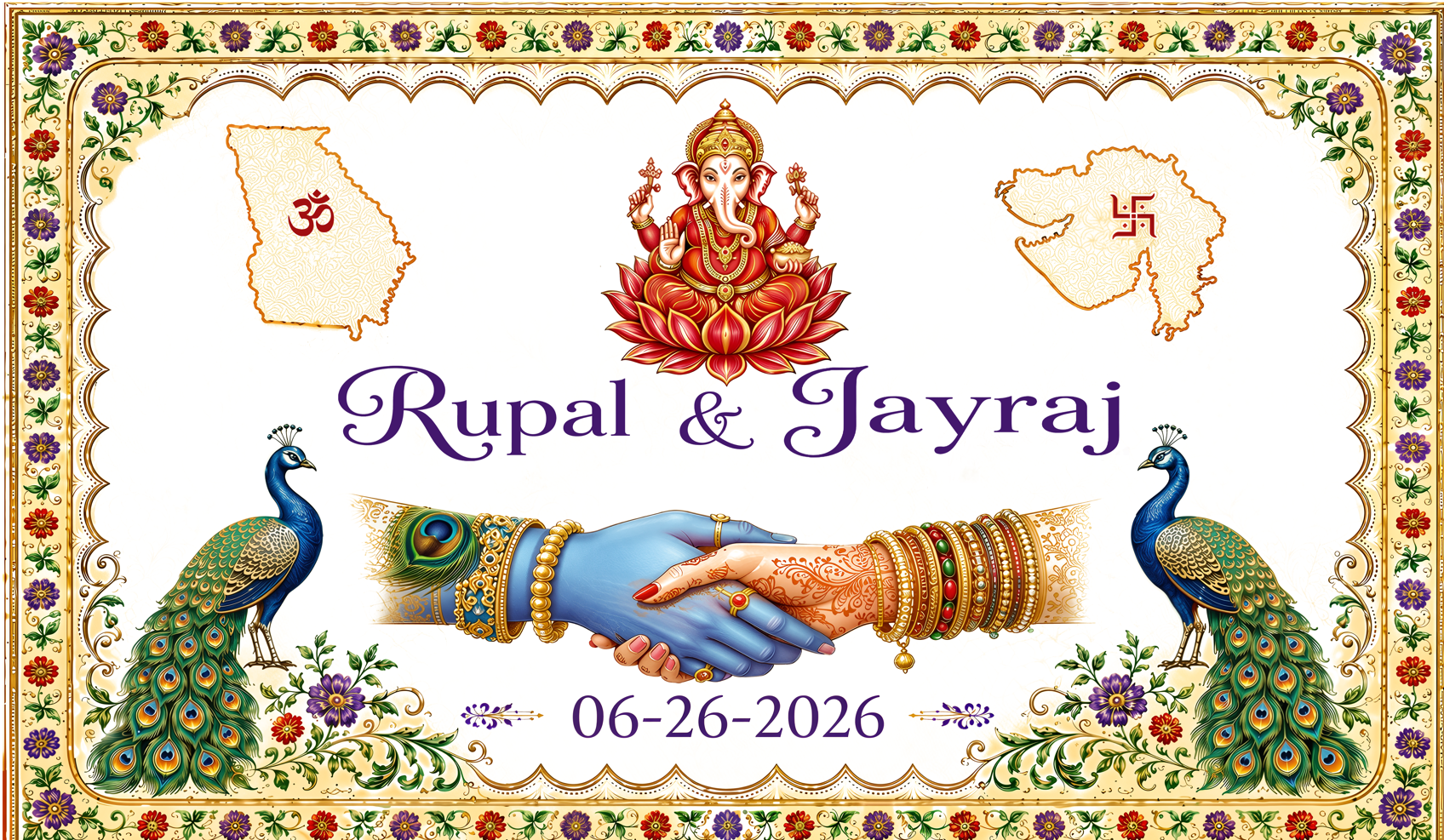 Gujarat Theme Shubh Vivah Antarpat with Sacred Hands and Peacock Design (SE-AP-127)