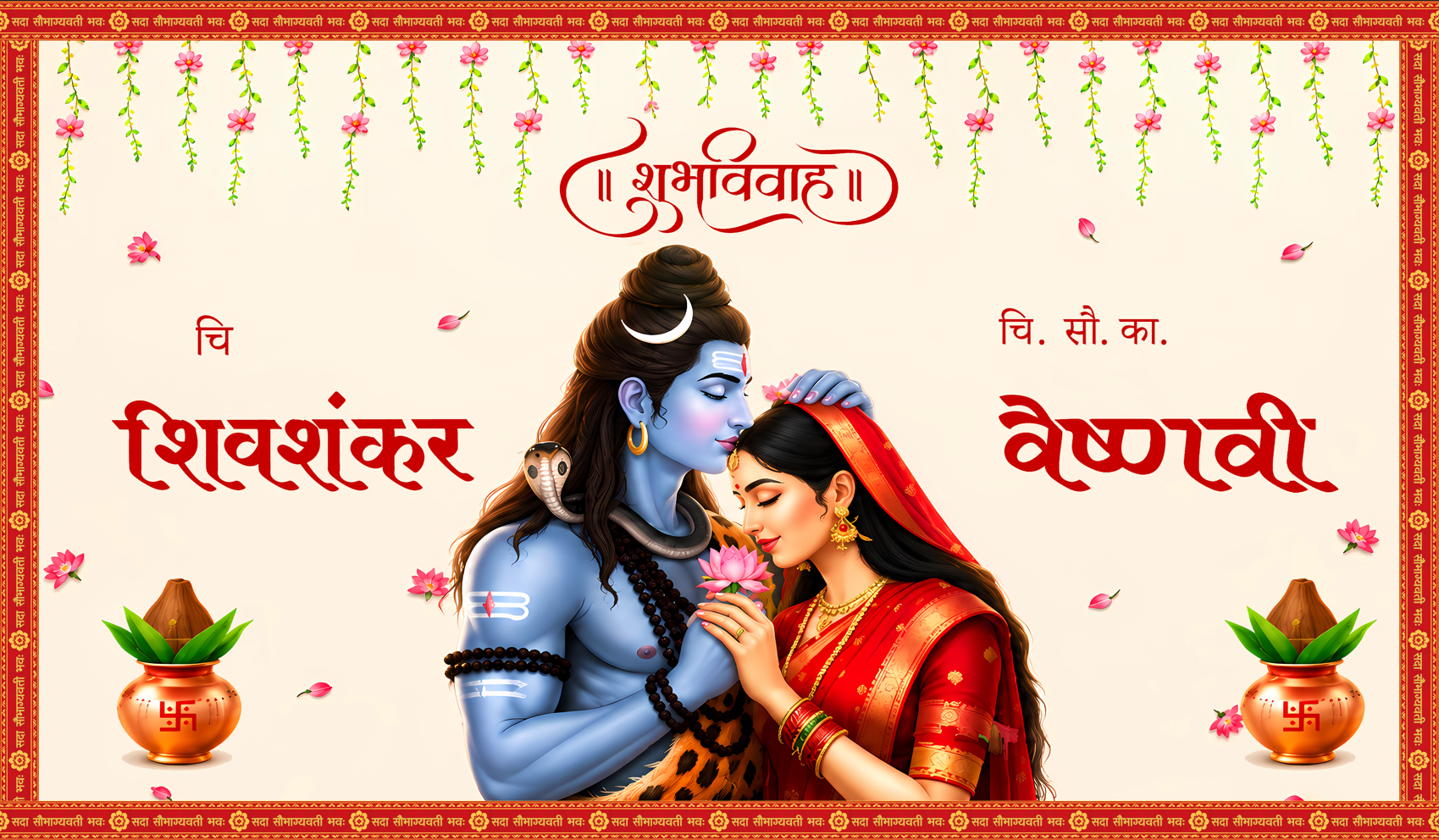 Lord Shiv Parvati Shubh Vivah Antarpat with Bride Groom Name Design (SE-AP-128)