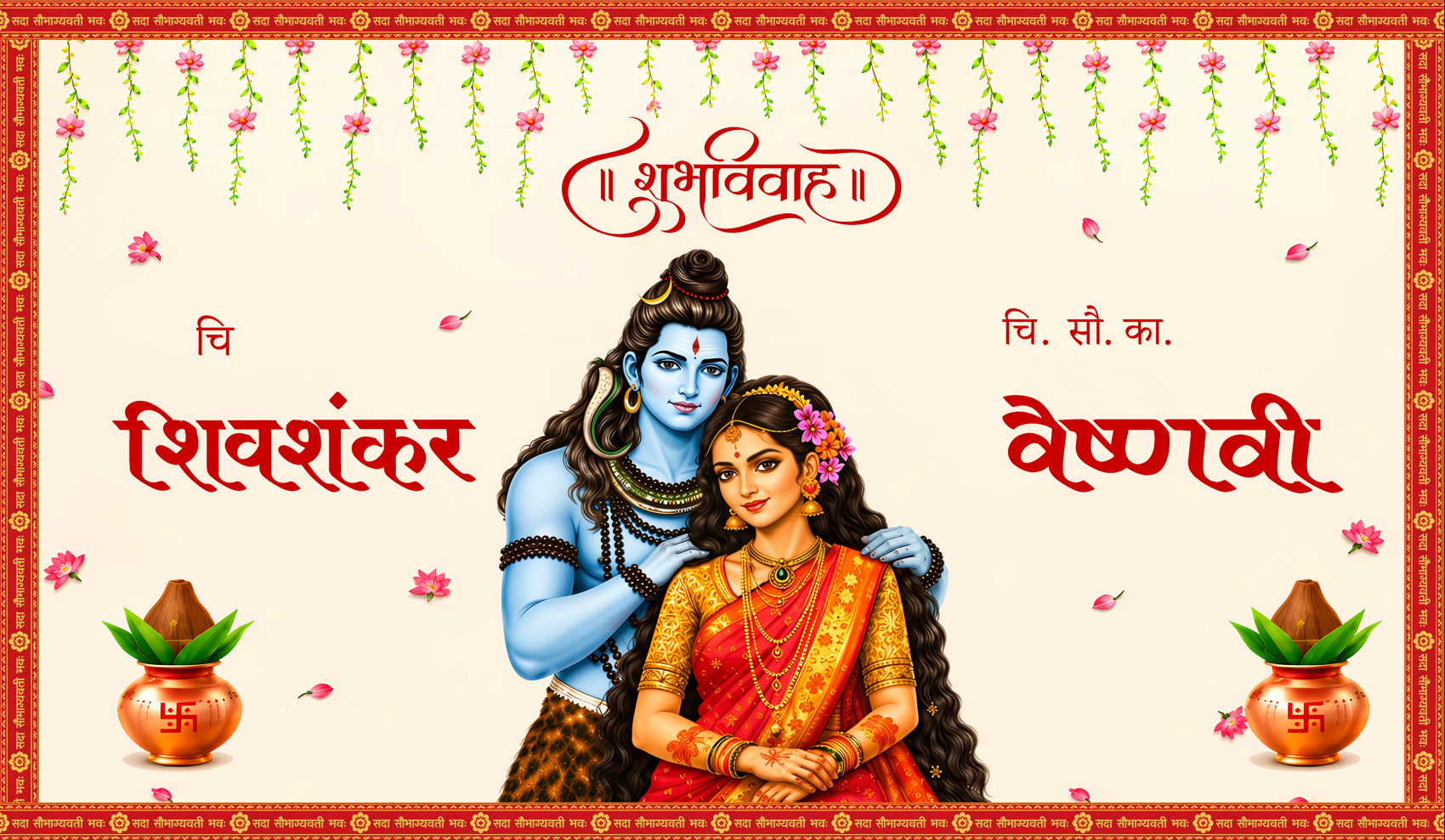 Lord Shiv Parvati Shubh Vivah Antarpat with Bride Groom Name and Kalash Design (SE-AP-130)