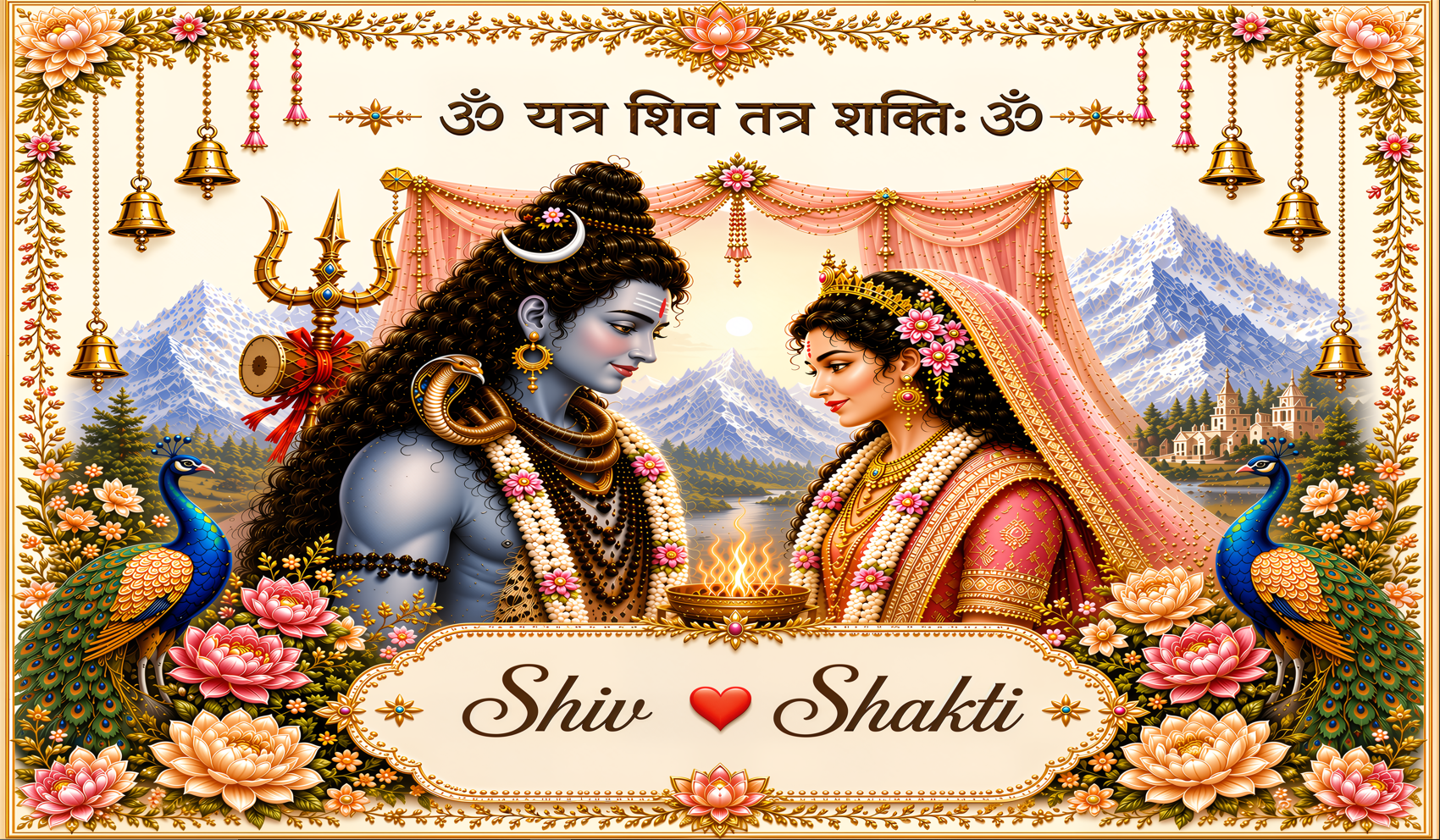 Shiv Shakti Shubh Vivah Antarpat with Peacock and Havan Ceremony Design (SE-AP-137)