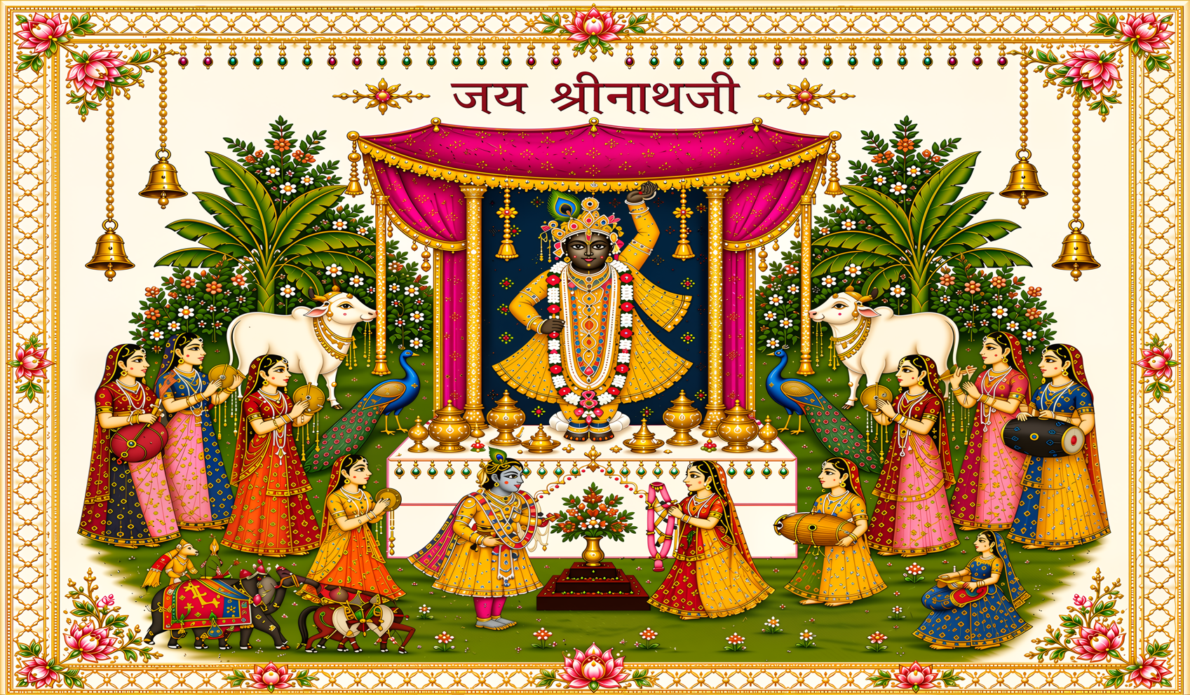 Shreenathji Shubh Vivah Antarpat with Devotional Celebration and Cow Design (SE-AP-138)