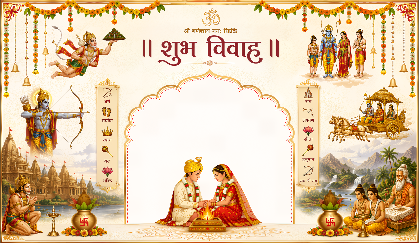 Traditional Wedding Ritual Antarpat with Shubh Vivah Design(SE-AP-28)