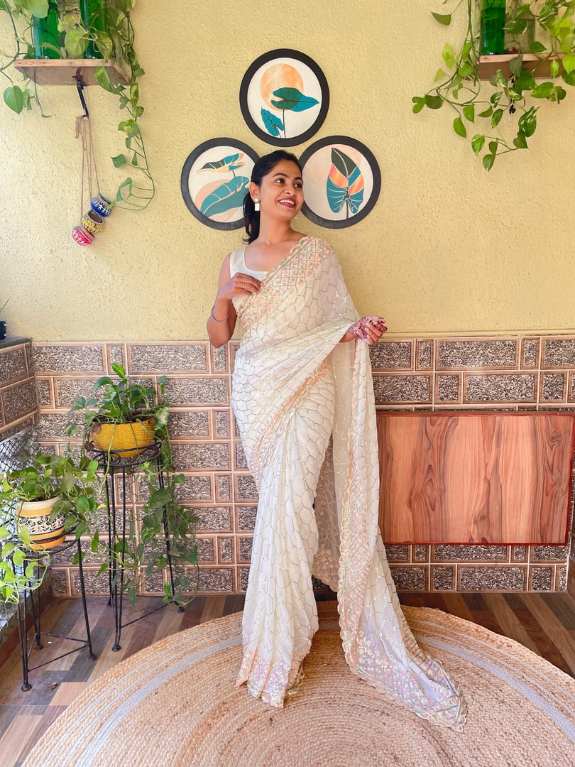 Most beautiful White sequence saree collection (DS-566-White-pc_at)