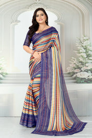 Color Symphony Multicolor Striped Saree – Silver Zari Georgette | With Blouse Piece