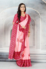 Load image into Gallery viewer, Tradition Mein Fashion Ka Tadka – Pink Bandhej Chinon Saree&quot;
