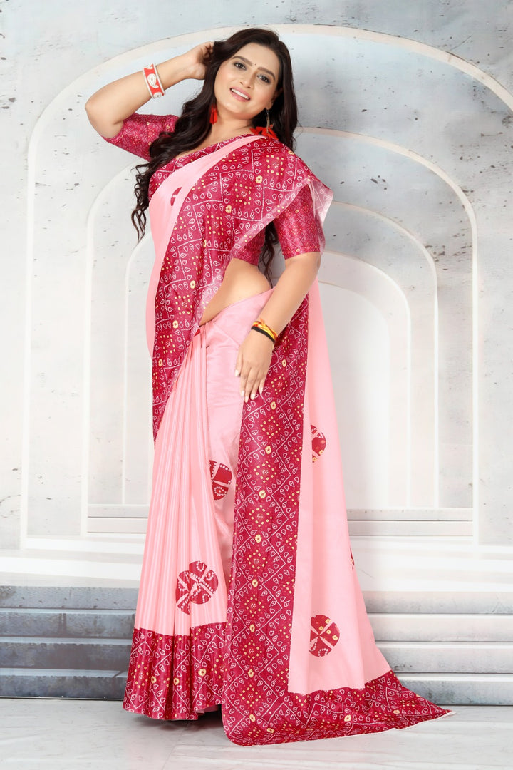 Tradition Mein Fashion Ka Tadka – Pink Bandhej Chinon Saree"