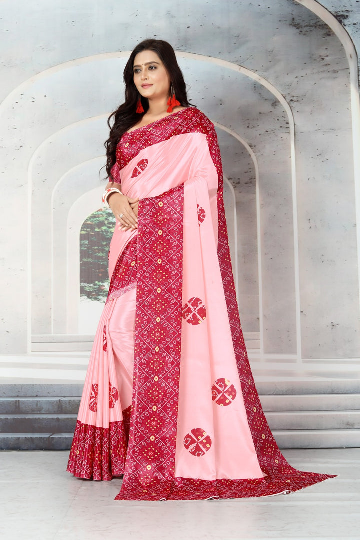 Tradition Mein Fashion Ka Tadka – Pink Bandhej Chinon Saree"