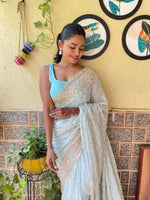 Load image into Gallery viewer, Most beautiful White sequence saree collection (DS-566-White-pc_at)
