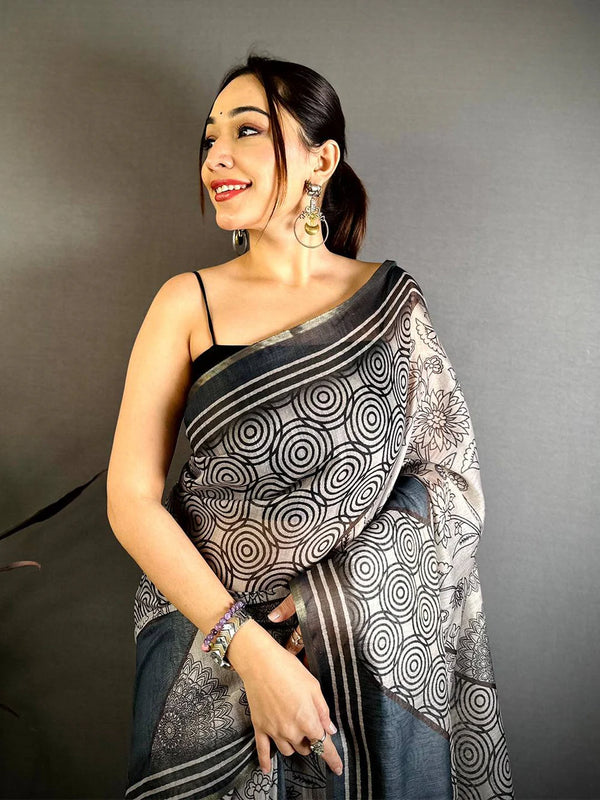 Cotton Linen Printed saree