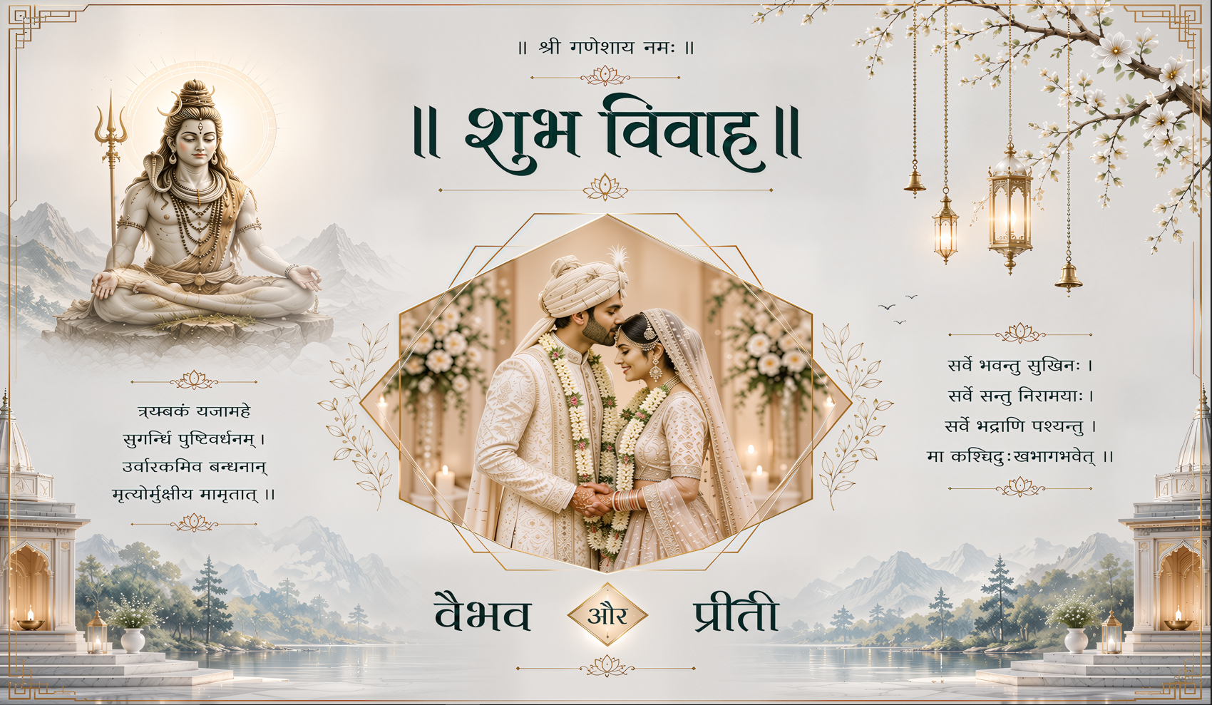 Lord Shiv Shubh Vivah Antarpat with Couple Portrait &amp; Mountain Theme Design (SE-AP-91)