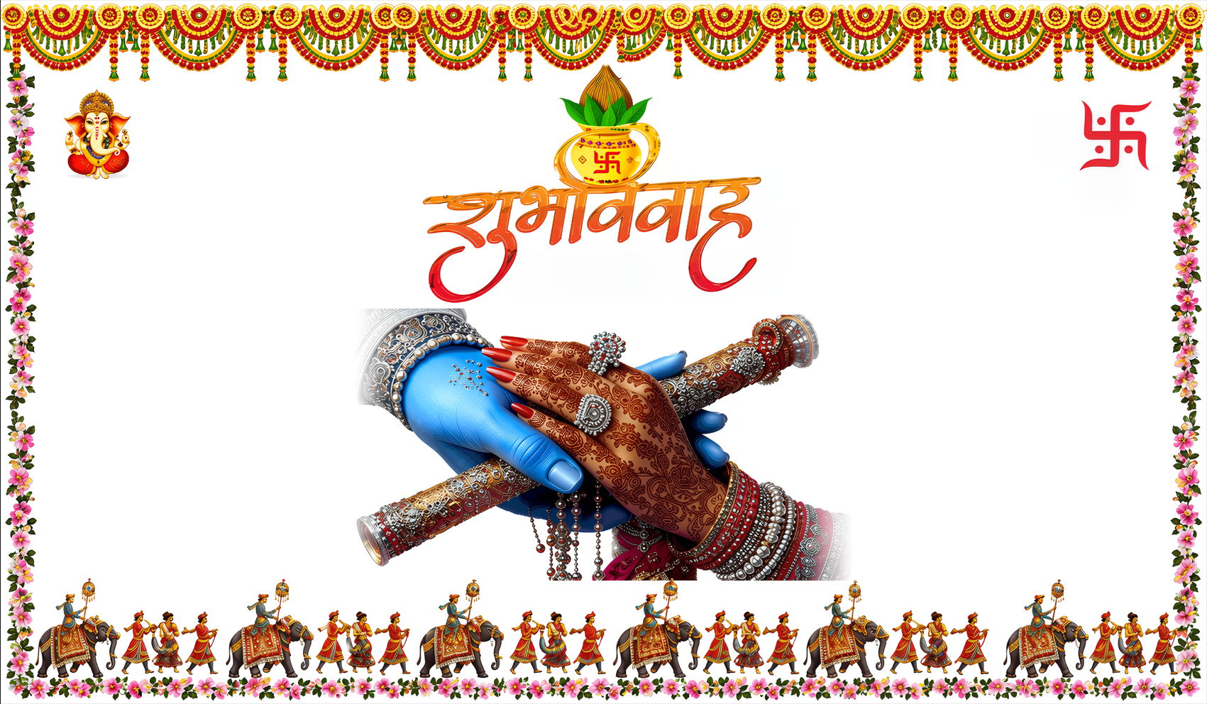 Sacred Hands Shubh Vivah Antarpat with Kalash Wedding Procession Design(SE-AP-97)