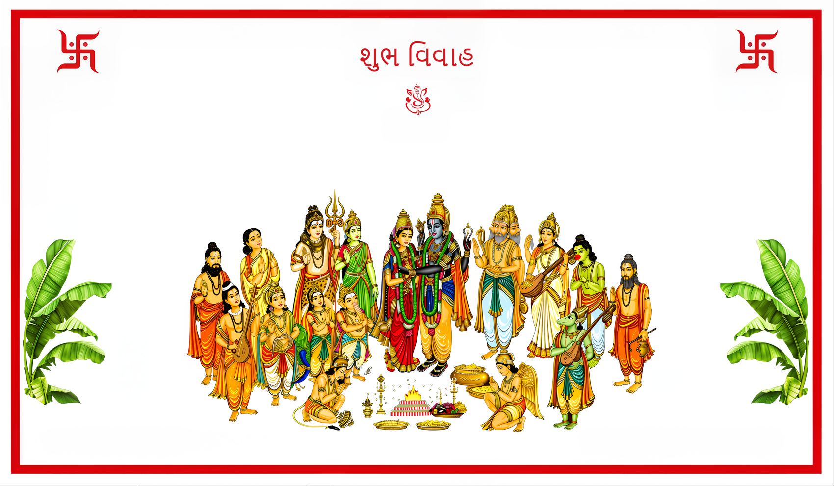 Divine Shubh Vivah Antarpat with Hindu Wedding Ceremony Banana Leaf Design (SE-AP-101)