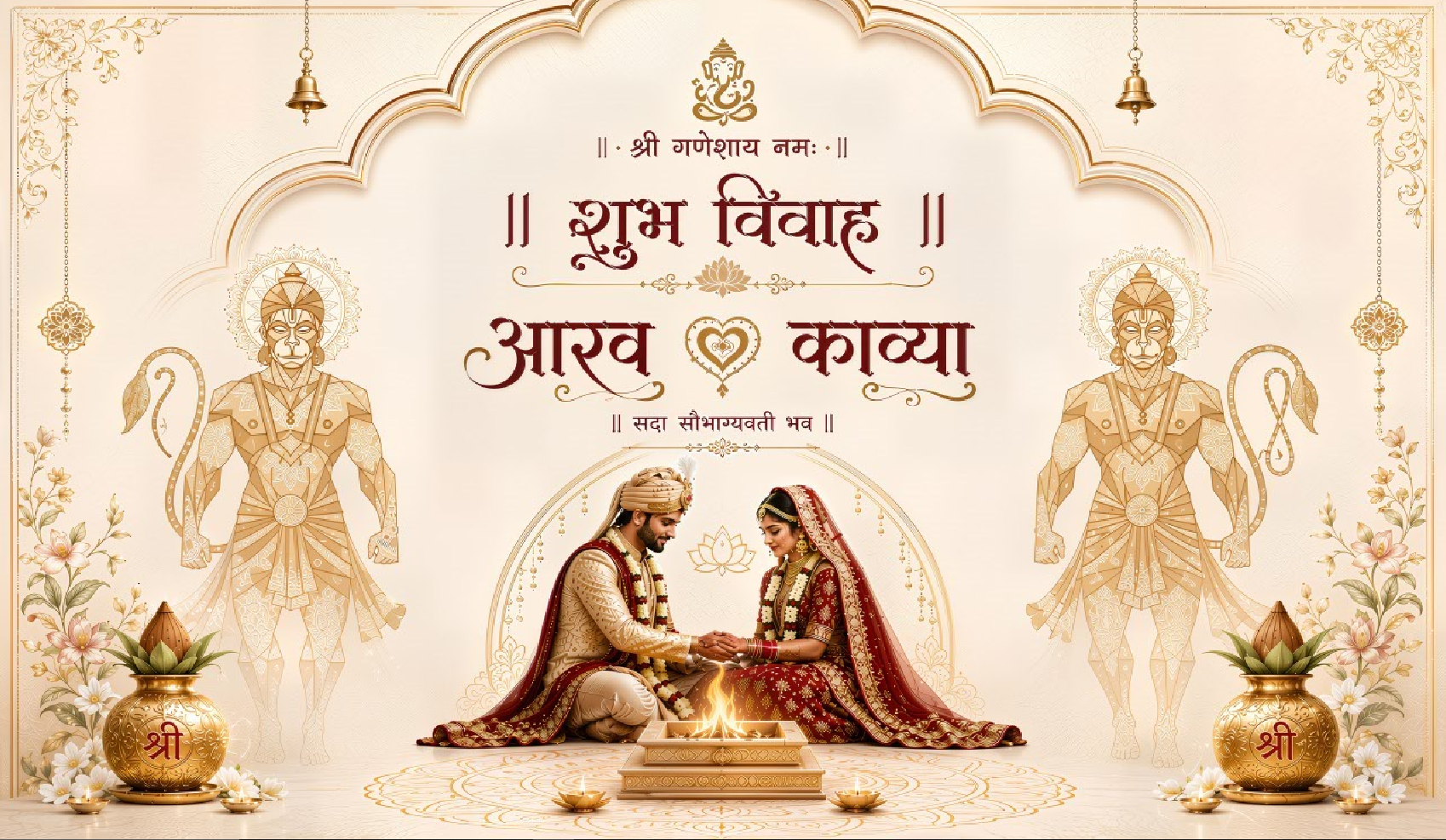 Hanuman Blessing Shubh Vivah Antarpat with Sacred Havan Ceremony Design (SE-AP-79)