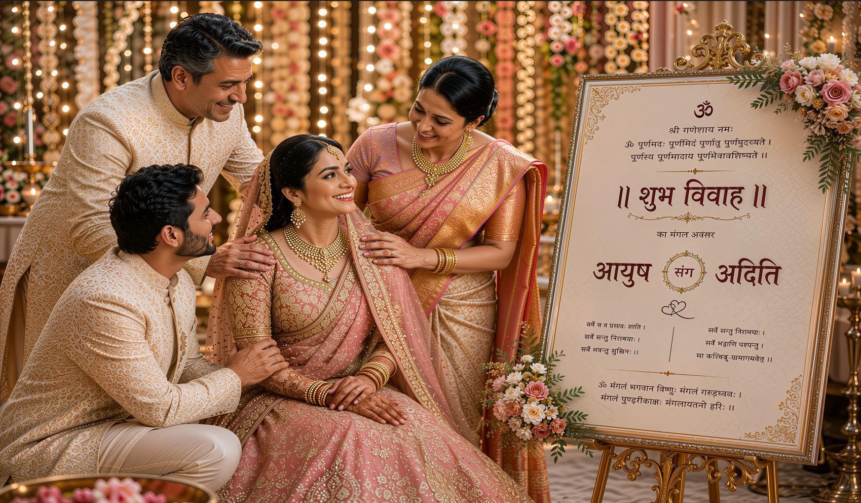 Family Blessing Shubh Vivah Antarpat with Bride Groom Name and Ceremony Frame Design (SE-AP-104)