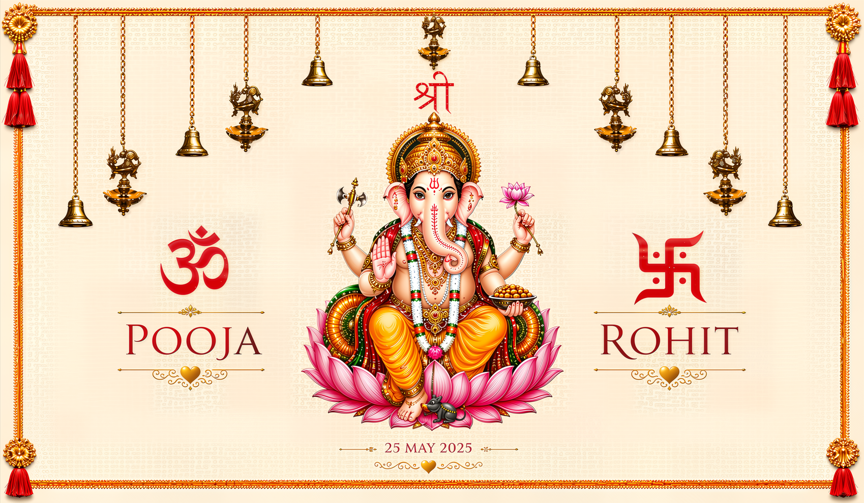 Lord Ganesh Personalised Shubh Vivah Antarpat with Bride Groom Name &amp; Date Design (SE-AP-85)