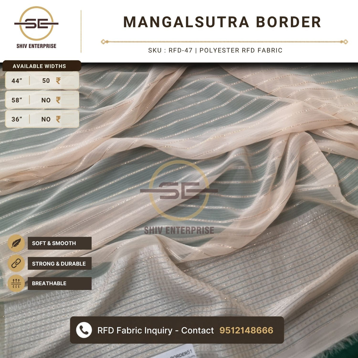 Mangalsutra Border polyester RFD fabric, 44 inch width