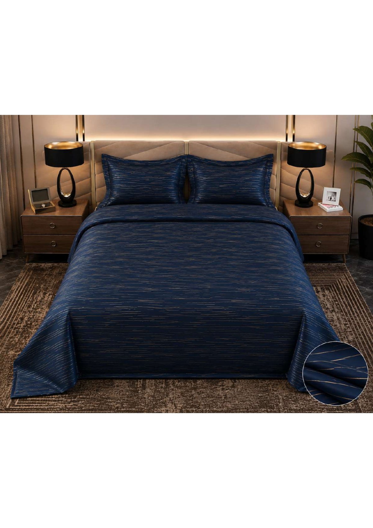 Navy Blue Micro Twill Cotton Blend Bedsheet 108 x 108 Inch with 2 Matching Cushion Covers