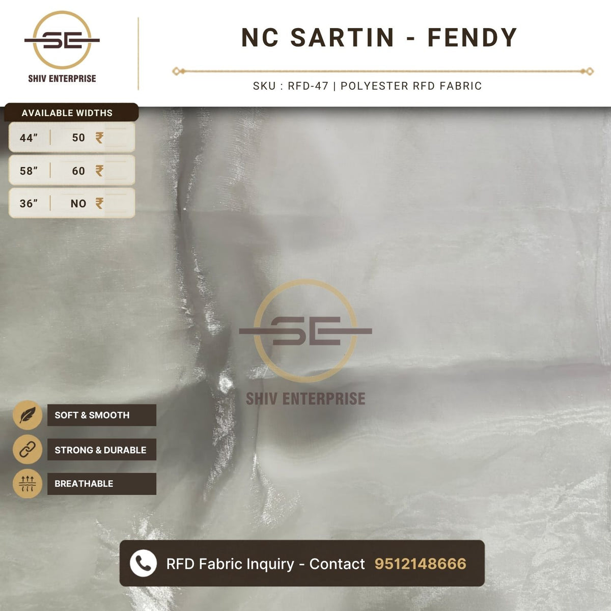 NC Sartin Fendy Polyester RFD Fabric by Shiv Enterprise