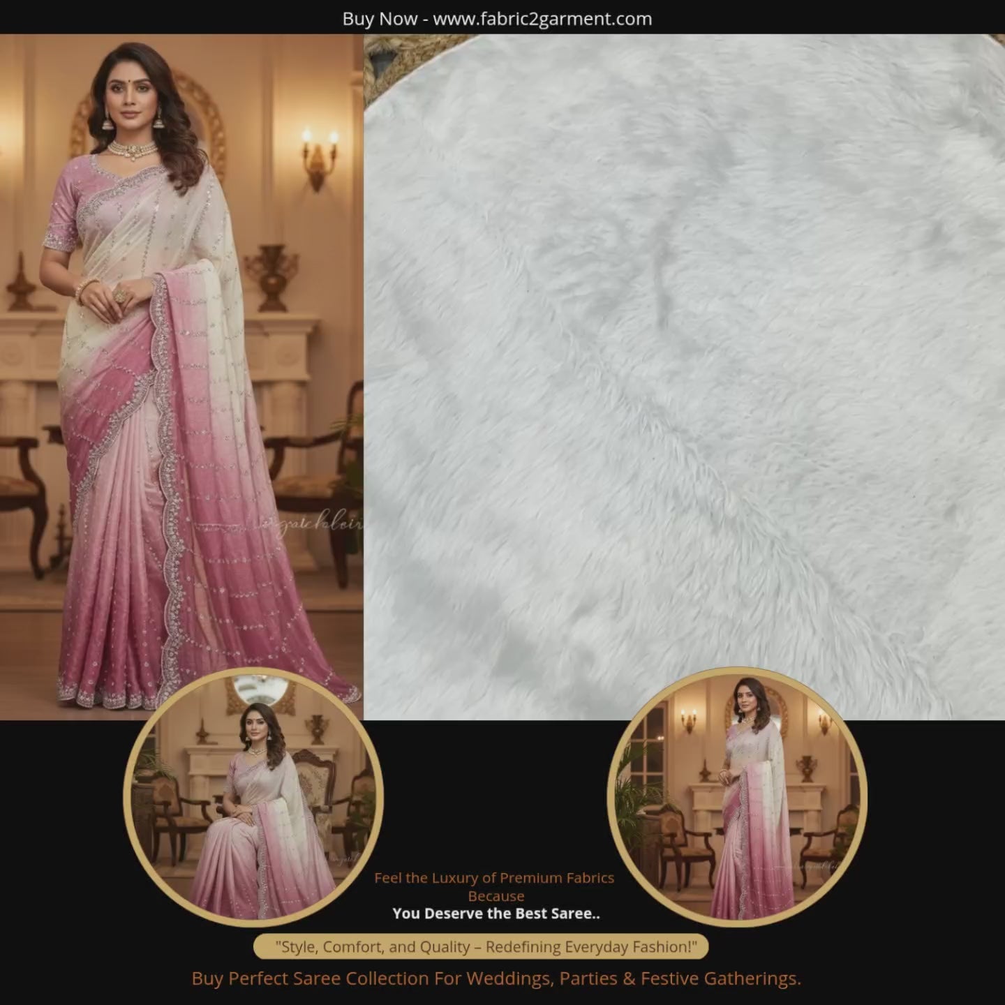 Premium Handwork Ombre Designer Saree – Soft Pink & Pearl White | Party Wear & Wedding Wear Saree by Magnite