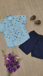 Load and play video in Gallery viewer, Adorable Elephant Print Shirt and Navy Shorts Set for Boy by MAGNITE(BB_25278)
