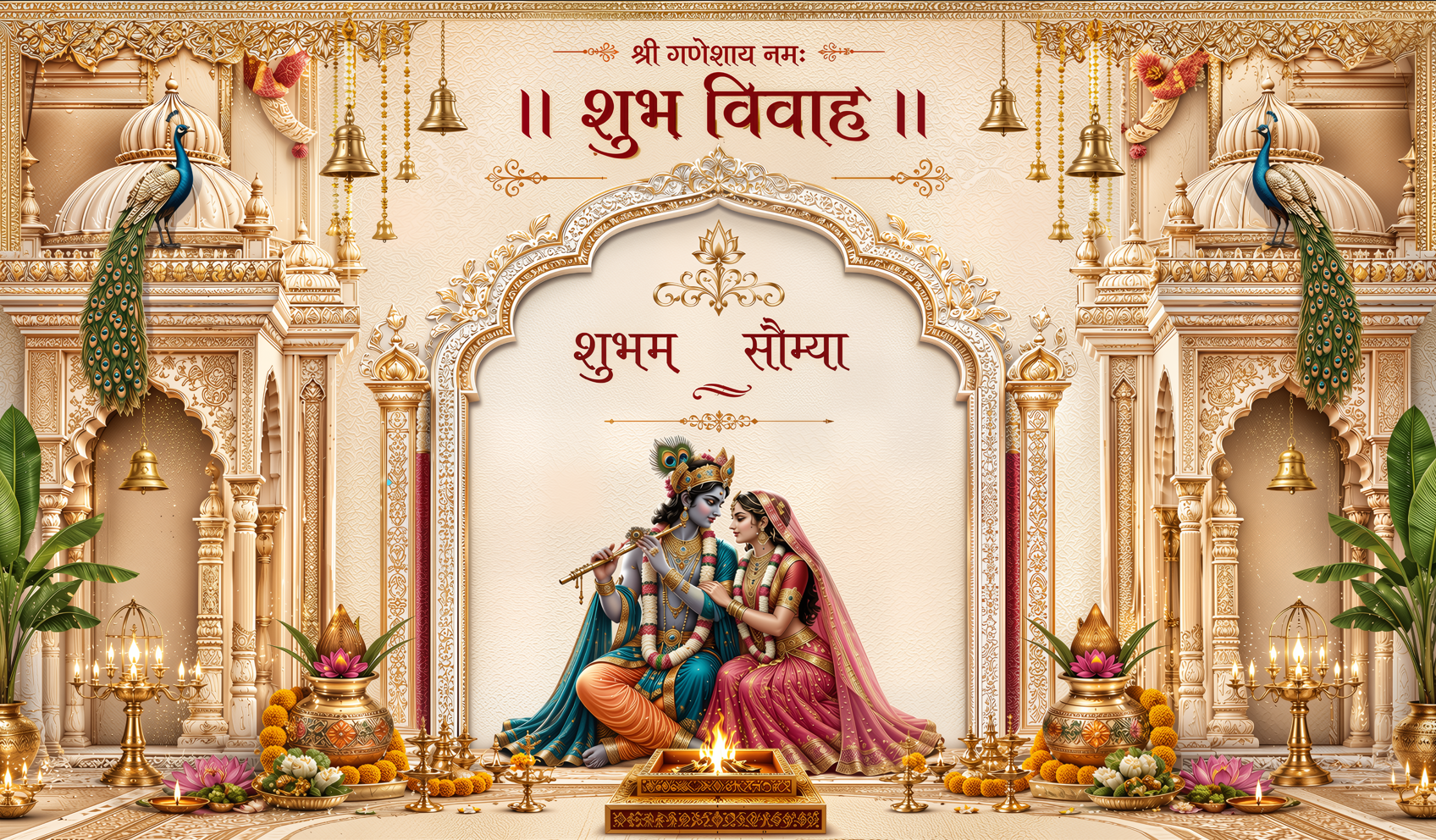 Radha Krishna Shubh Vivah Antarpat with Sacred Wedding Design (SE-AP-34)