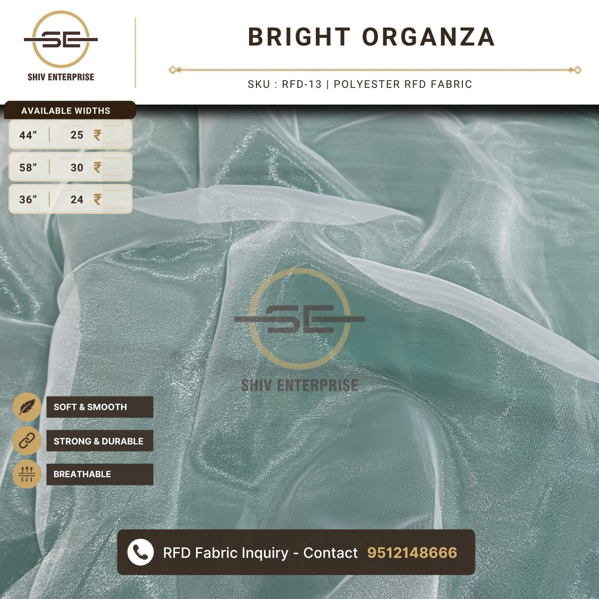 Bright Organza Polyester RFD Fabric by Shiv Enterprise
