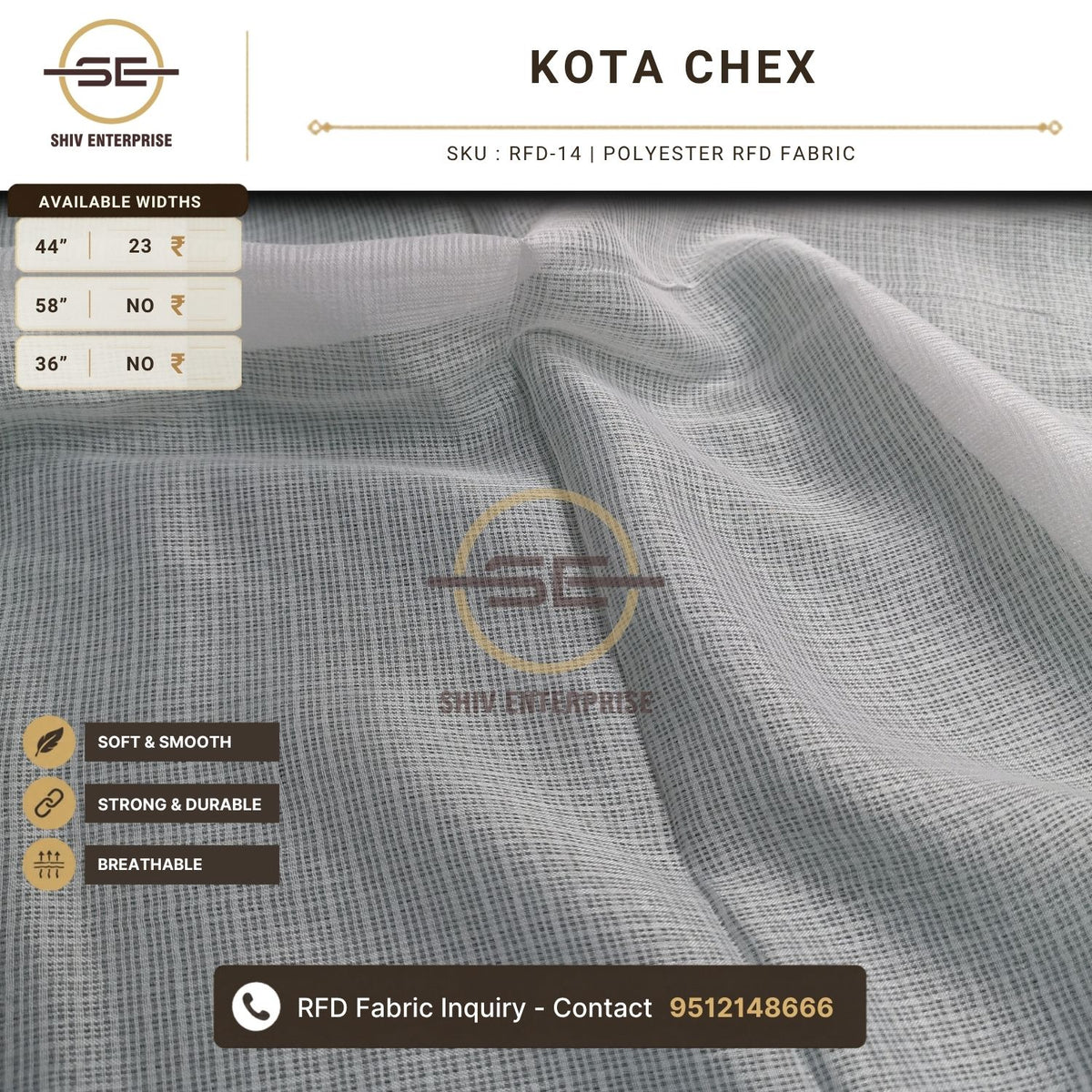 Kota Chex Polyester RFD Fabric by Shiv Enterprise