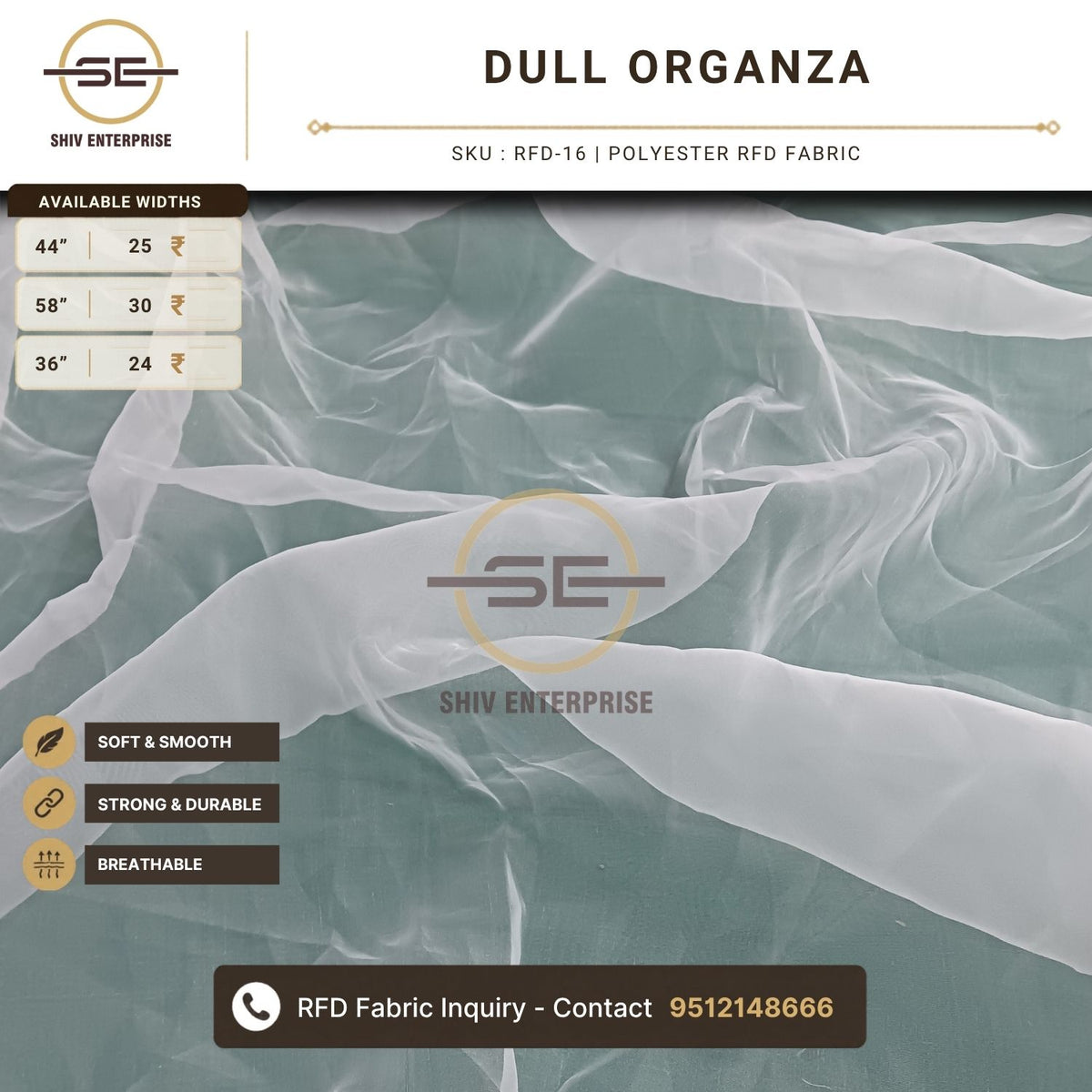 Dull Organza Polyester RFD Fabric by Shiv Enterprise