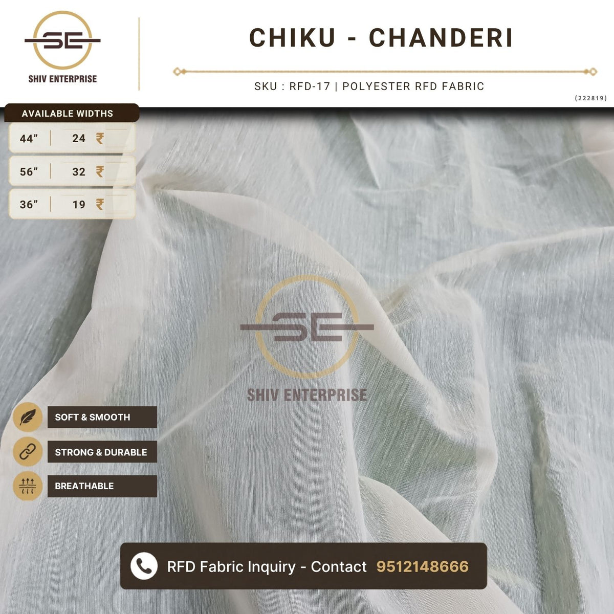 Chiku Chanderi Polyester RFD Fabric by Shiv Enterprise