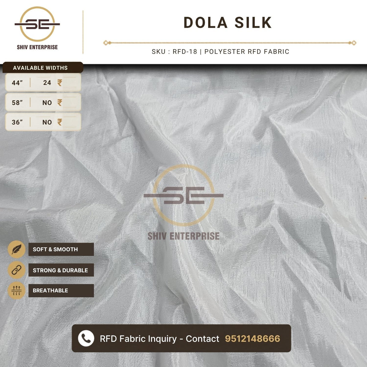 Dola Silk Polyester RFD Fabric by Shiv Enterprise