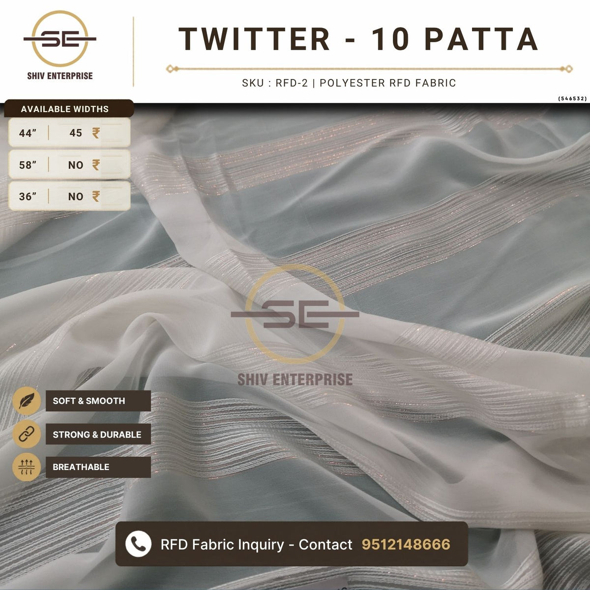 Twitter 10 Patta Polyester RFD Fabric by Shiv Enterprise