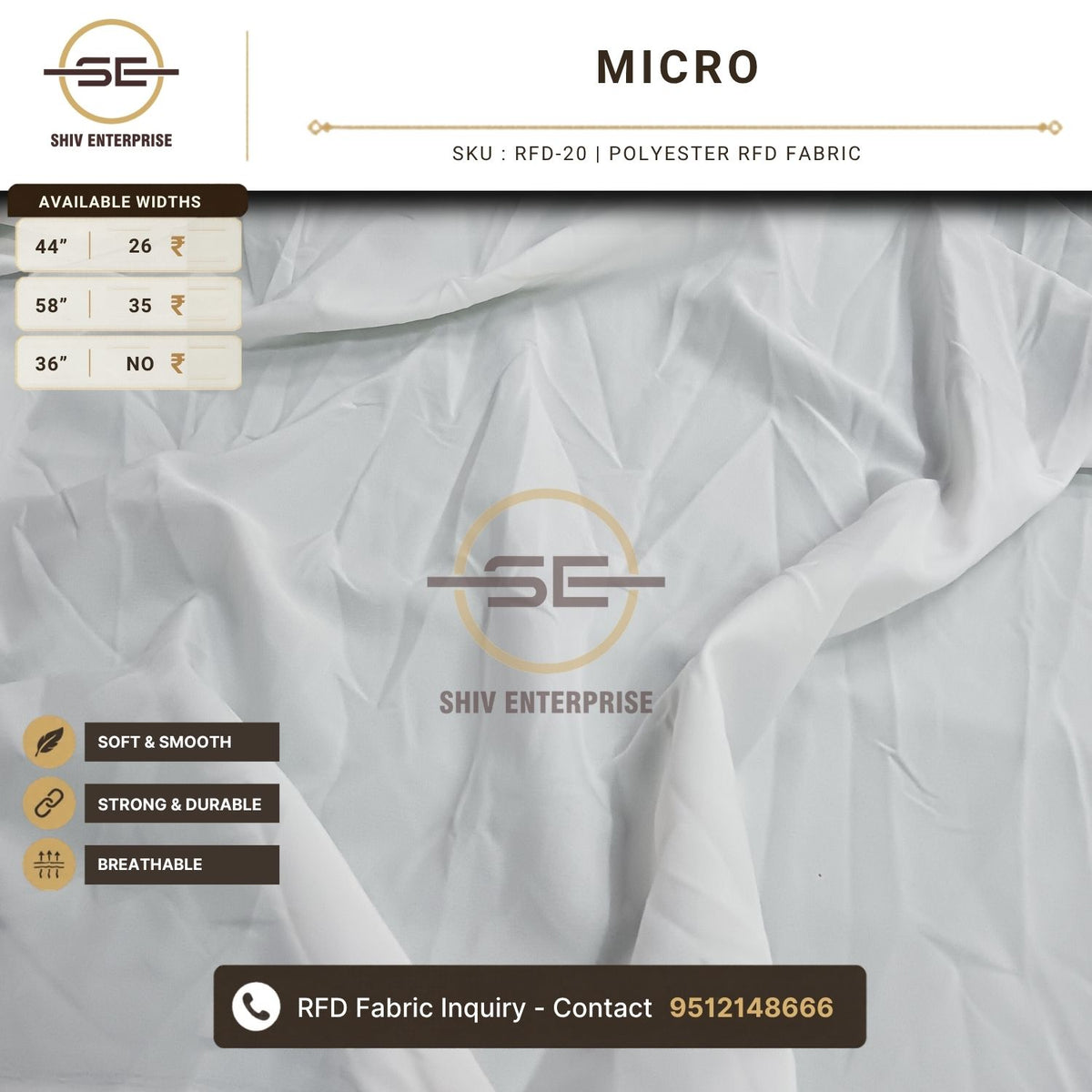 Micro Polyester RFD Fabric by Shiv Enterprise