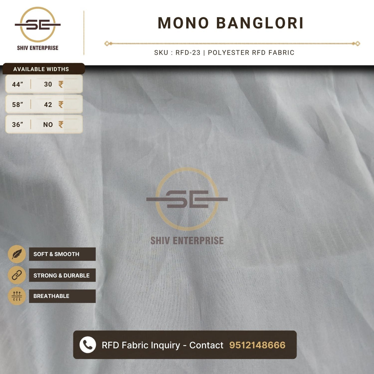 Mono Banglori Polyester RFD Fabric by Shiv Enterprise