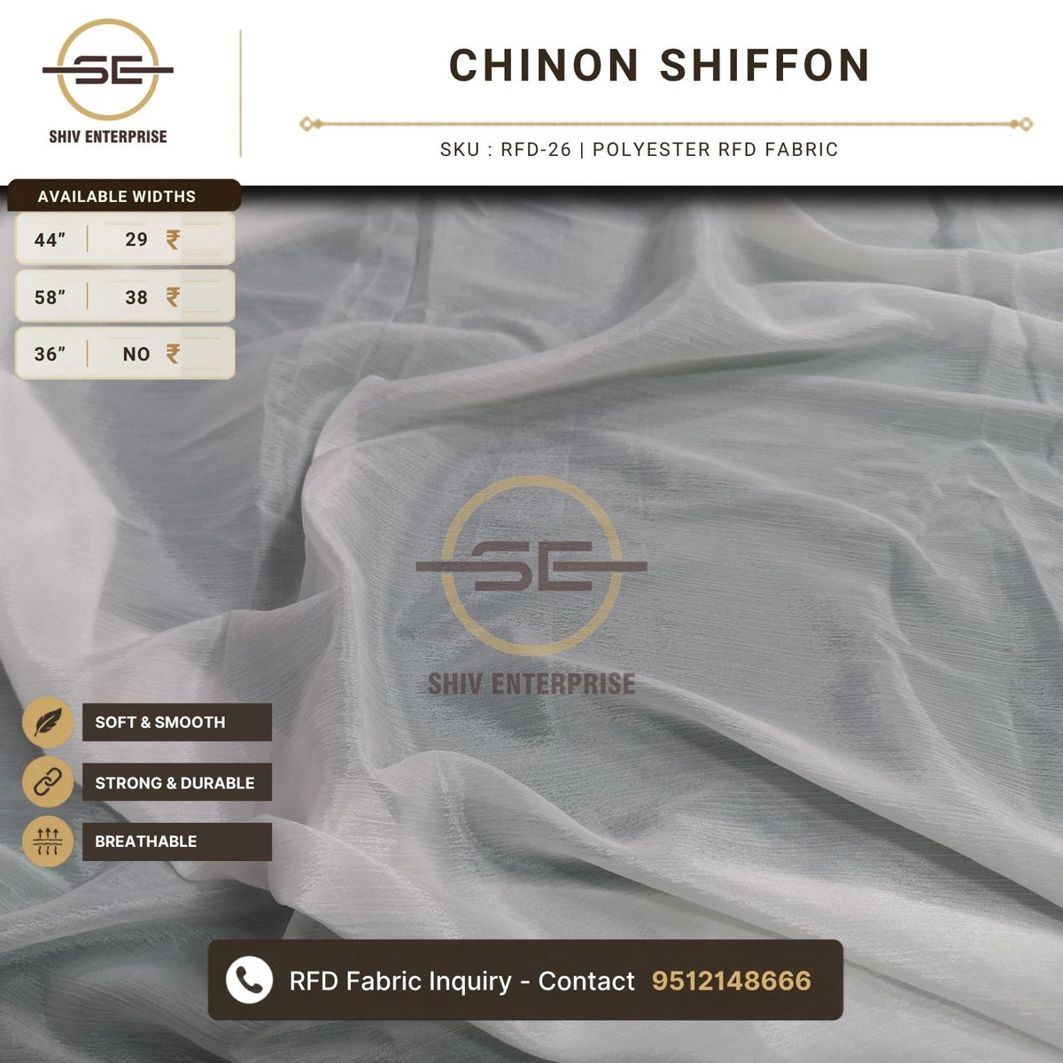 Chinon Shiffon Polyester RFD Fabric by Shiv Enterprise