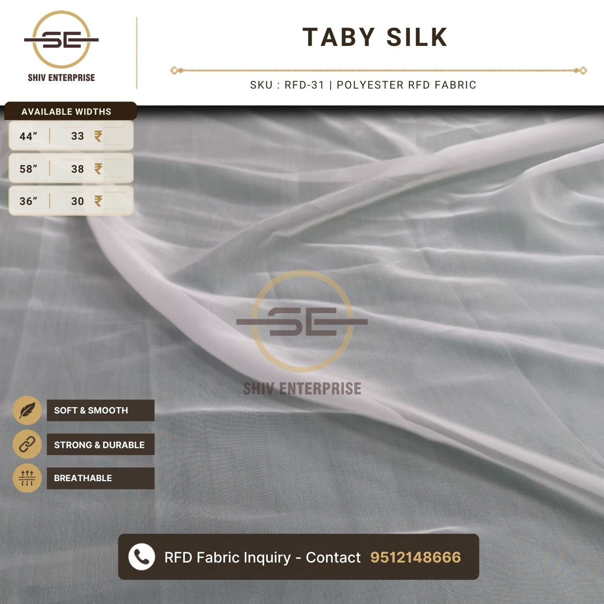 Taby Silk Polyester RFD Fabric by Shiv Enterprise