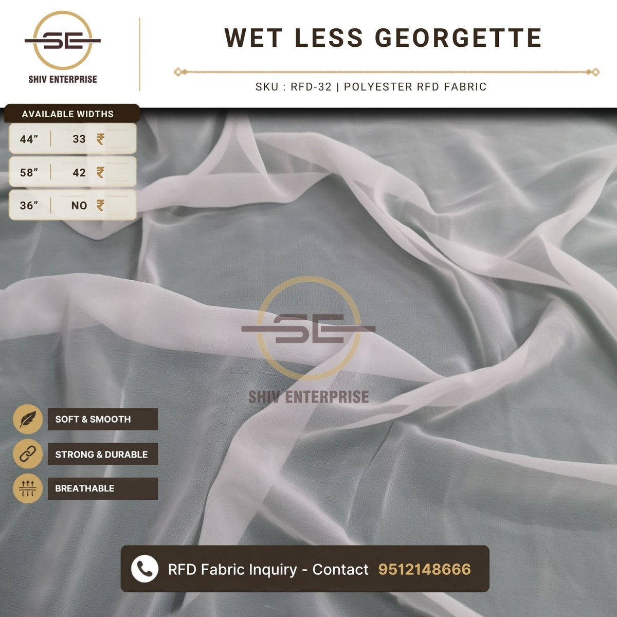 Wet Less Georgette Polyester RFD Fabric by Shiv Enterprise