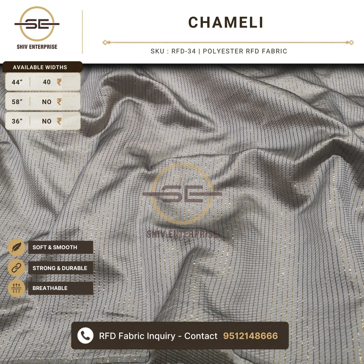 Chameli Polyester RFD Fabric by Shiv Enterprise