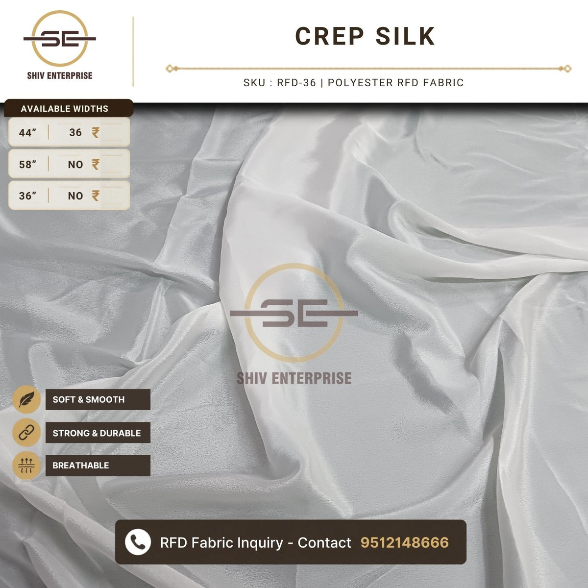 Crep Silk Polyester RFD Fabric by Shiv Enterprise