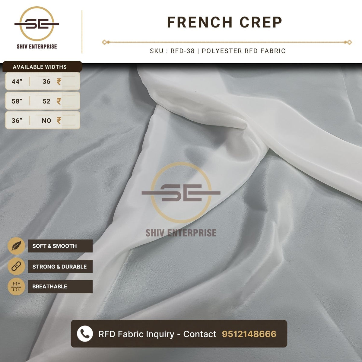 French Crep Polyester RFD Fabric by Shiv Enterprise