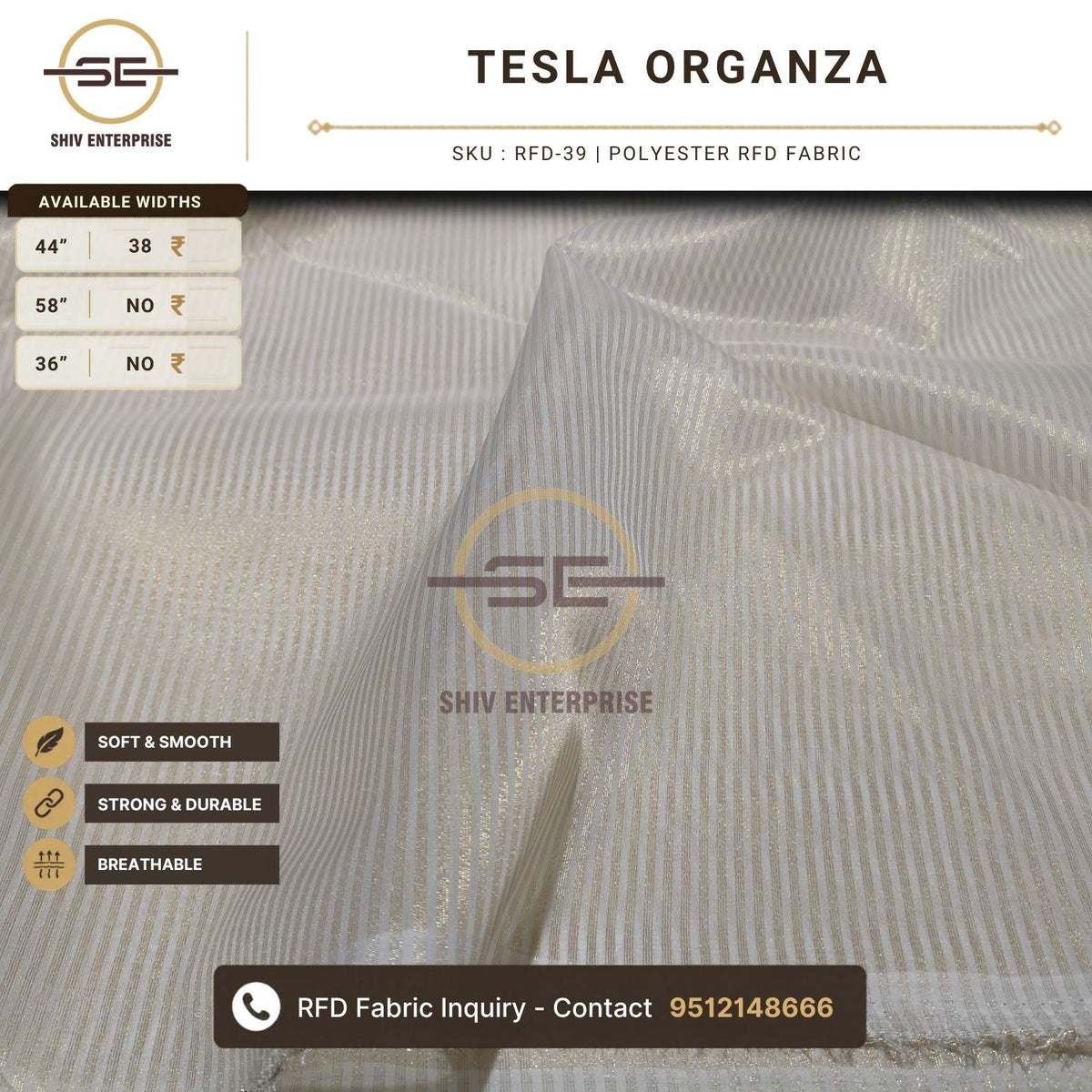 Tesla Organza Polyester RFD Fabric by Shiv Enterprise